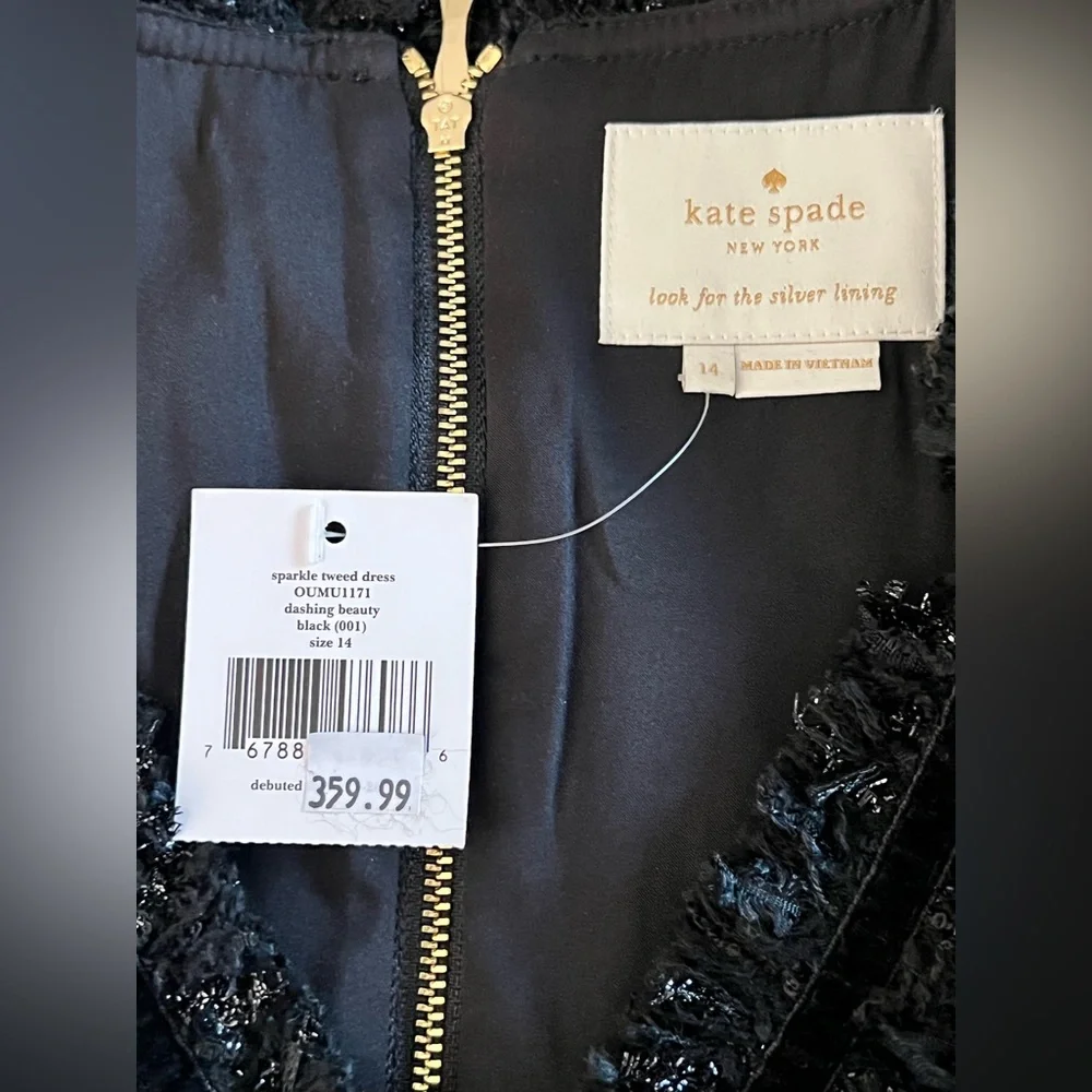 NWT Kate Spade Sparkle Tweed Dress “Dashing Beauty” Black Sleeveless Sz 14